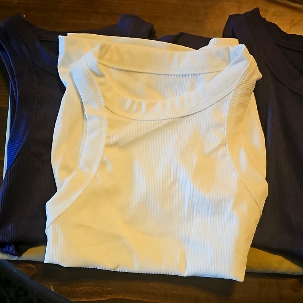 Ribbed Tank Tops Set -2 Black and 1 White